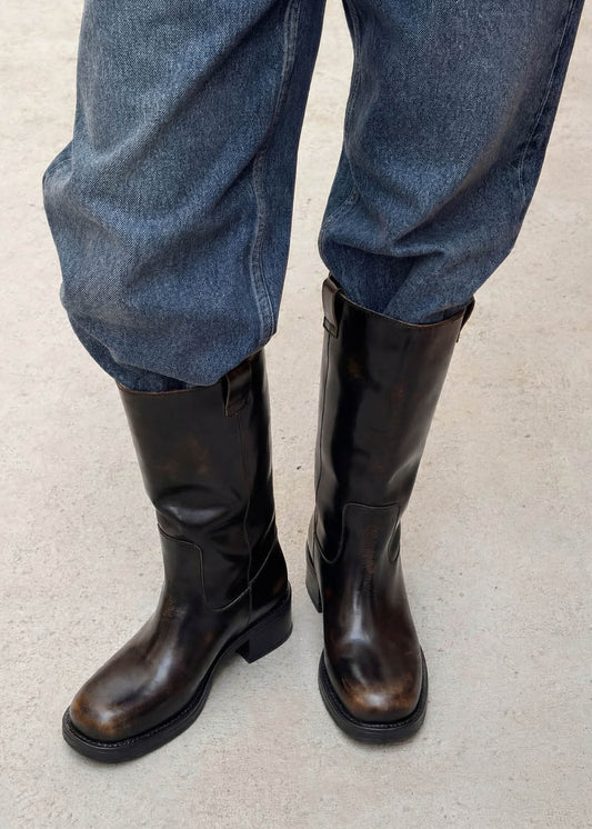 Sajan Vintage Effect Brown Leather Boots-image