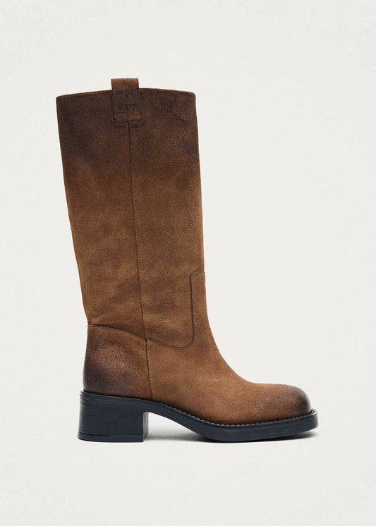 Botas de cuero marrón con efecto vintage Sajan de ante-image