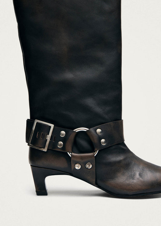 Samia Botas de Cuero Marrón con Hebilla y Efecto Vintage-image