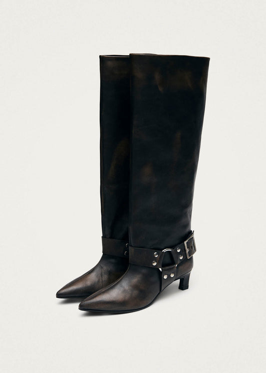 Samia Botas de Cuero Marrón con Hebilla y Efecto Vintage-image
