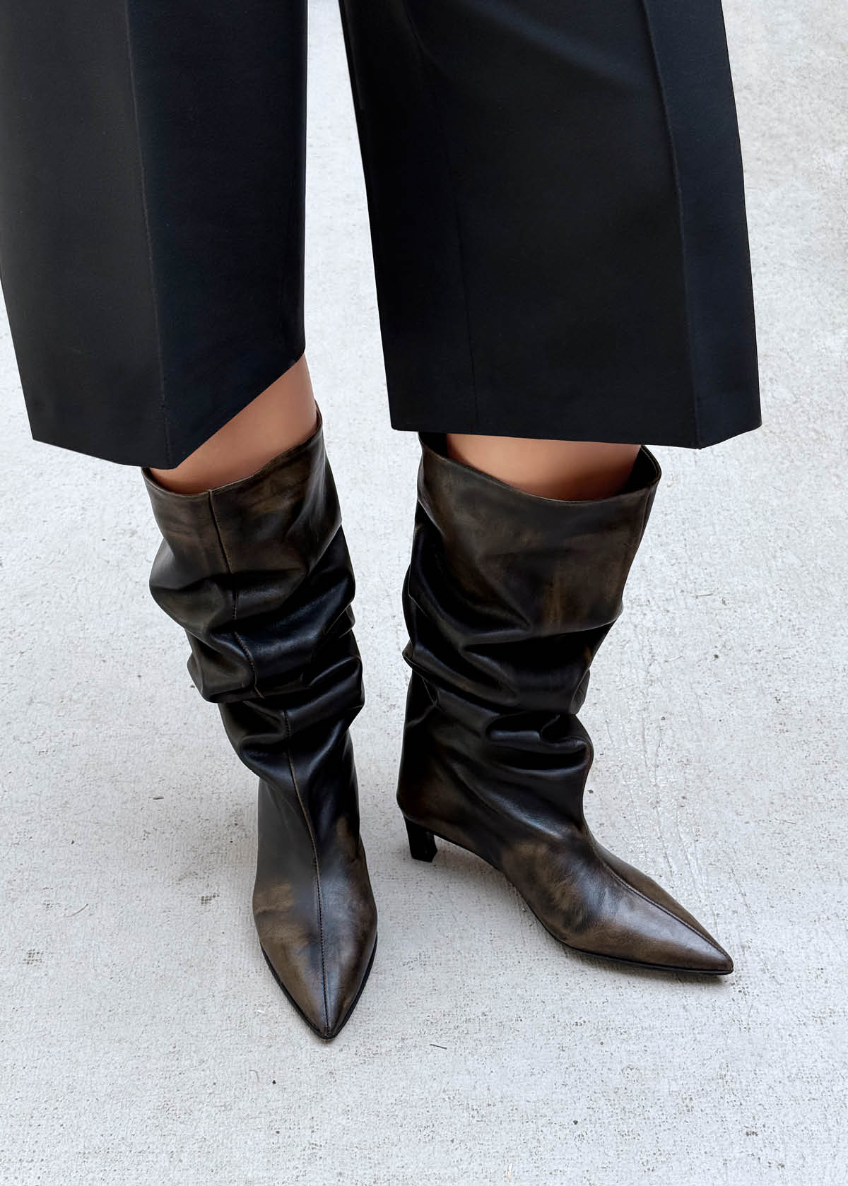Samia Vintage Effect Brown Leather Boots