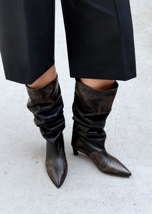 Samia Botas de Cuero Marrón con Efecto Vintage-image