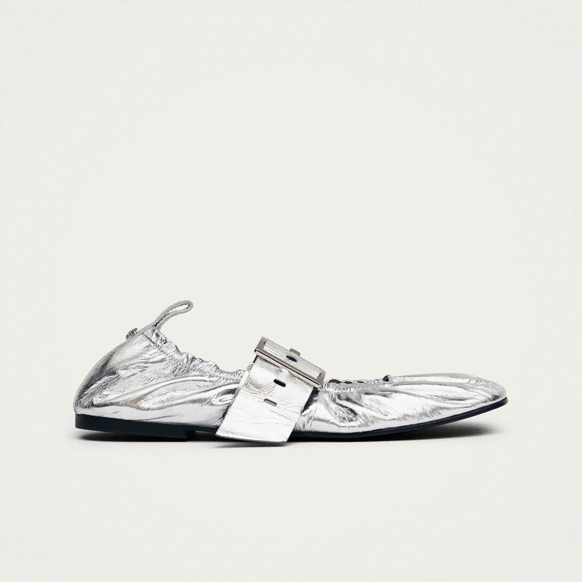 Sarea Shimmer Silver Leather Ballet Flats