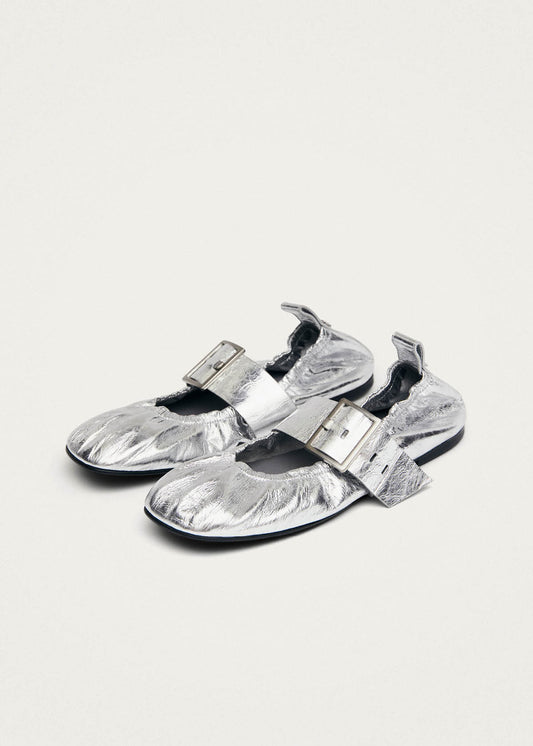 Sarea Shimmer Silver Leather Ballet Flats-image