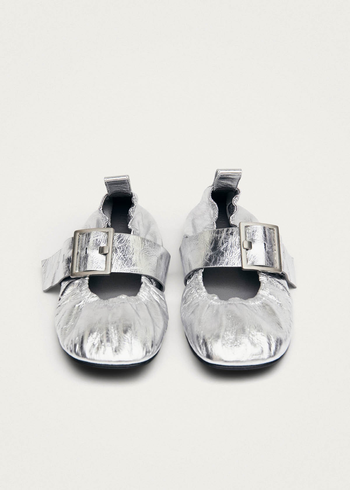 Sarea Shimmer Silver Leather Ballet Flats