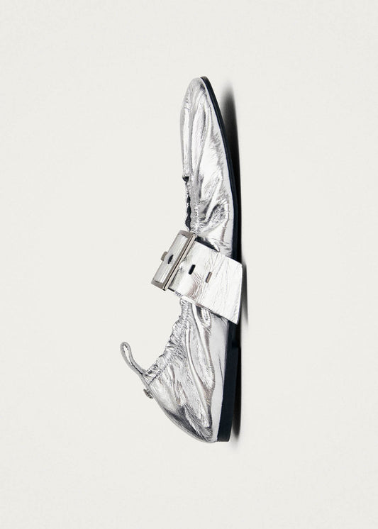 Sarea Shimmer Silver Leather Ballet Flats-image