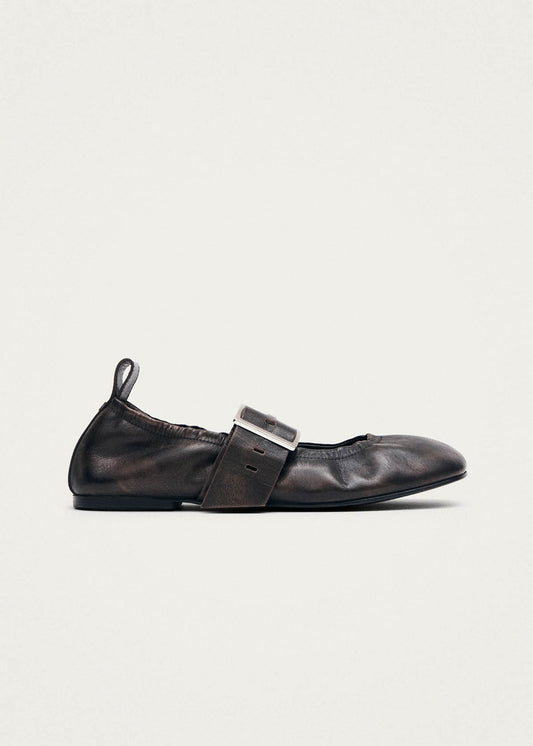 Sarea Vintage Effect Brown Leather Ballet Flats-image