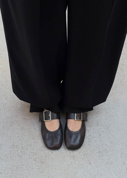 Sarea Vintage Effect Brown Leather Ballet Flats-image