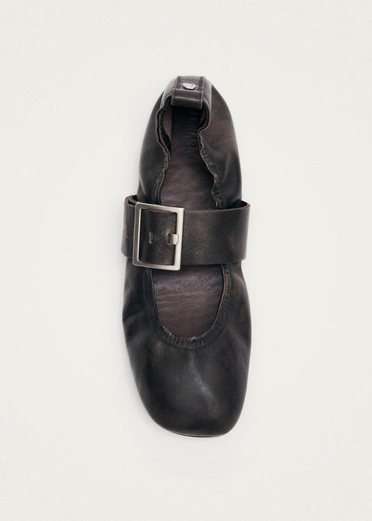 Sarea Vintage Effect Brown Leather Ballet Flats-image