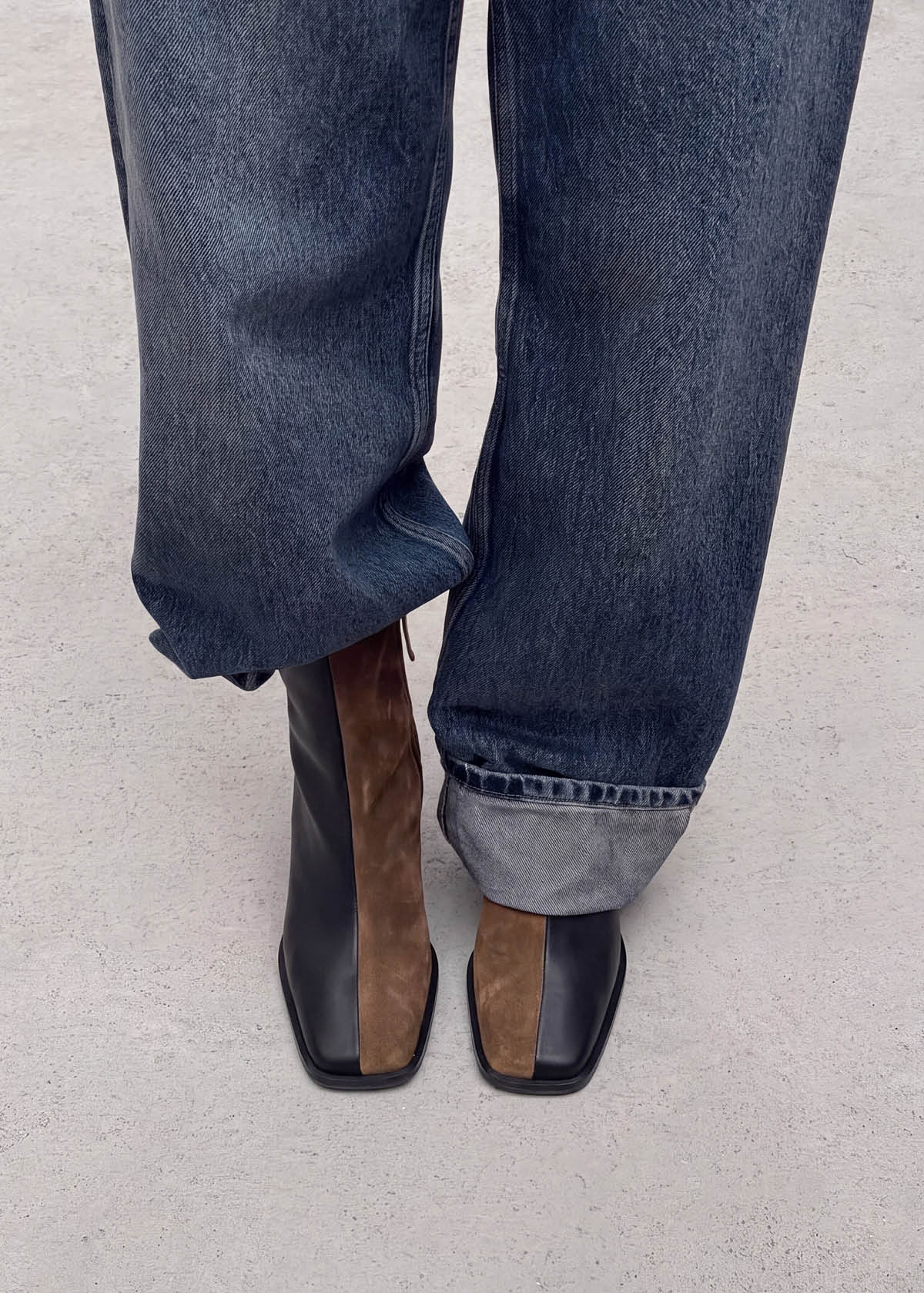 South Bicolor Black Brown Leather Ankle Boots