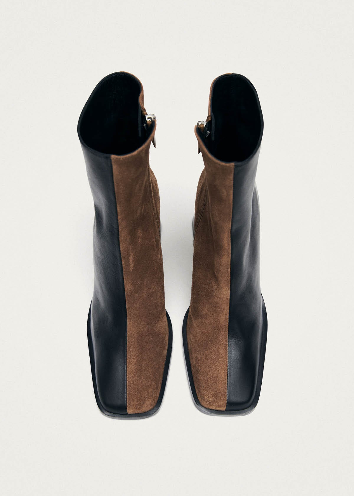 South Bicolor Black Brown Leather Ankle Boots