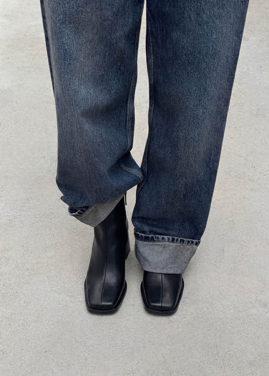 South Black Leather Ankle Boots-image