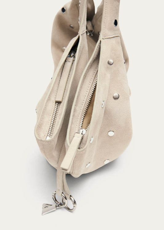 Sue Mini Sac en Cuir Beige Suédé à Clous Totaux-image