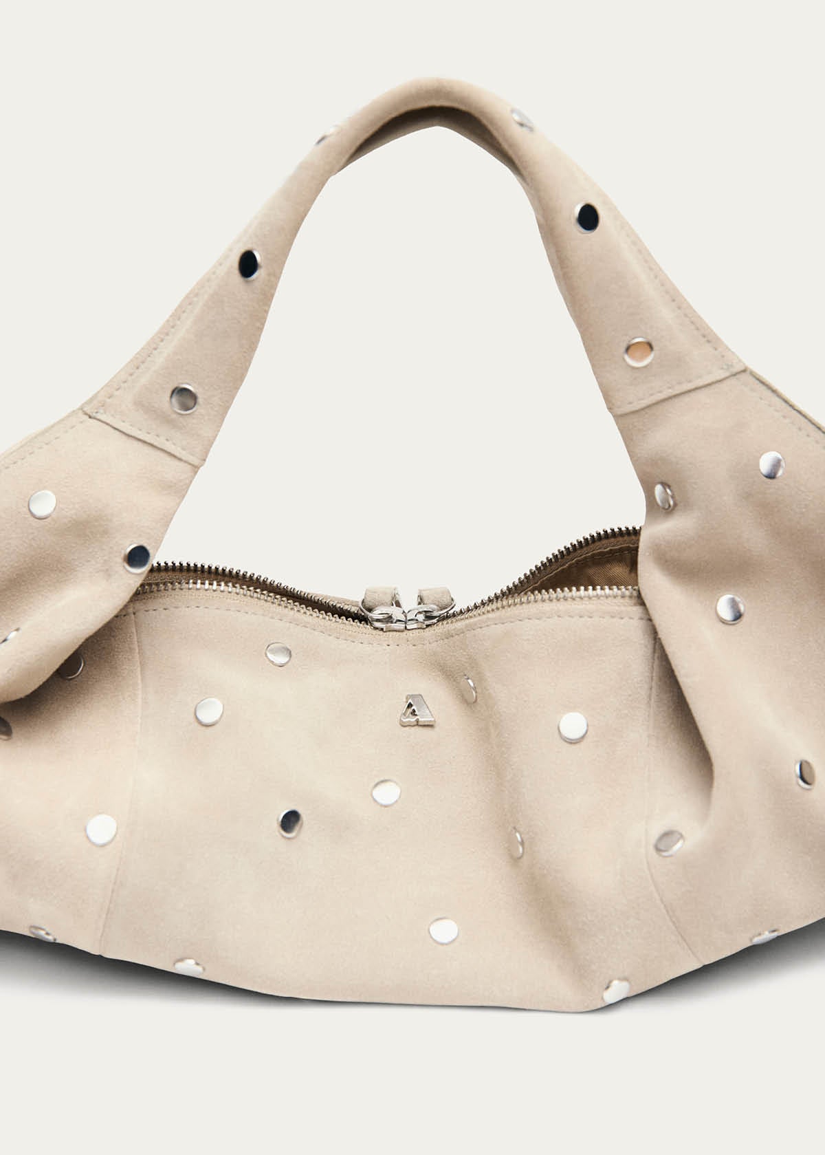 Sue Mini All Studs Suede Beige Leather Bag