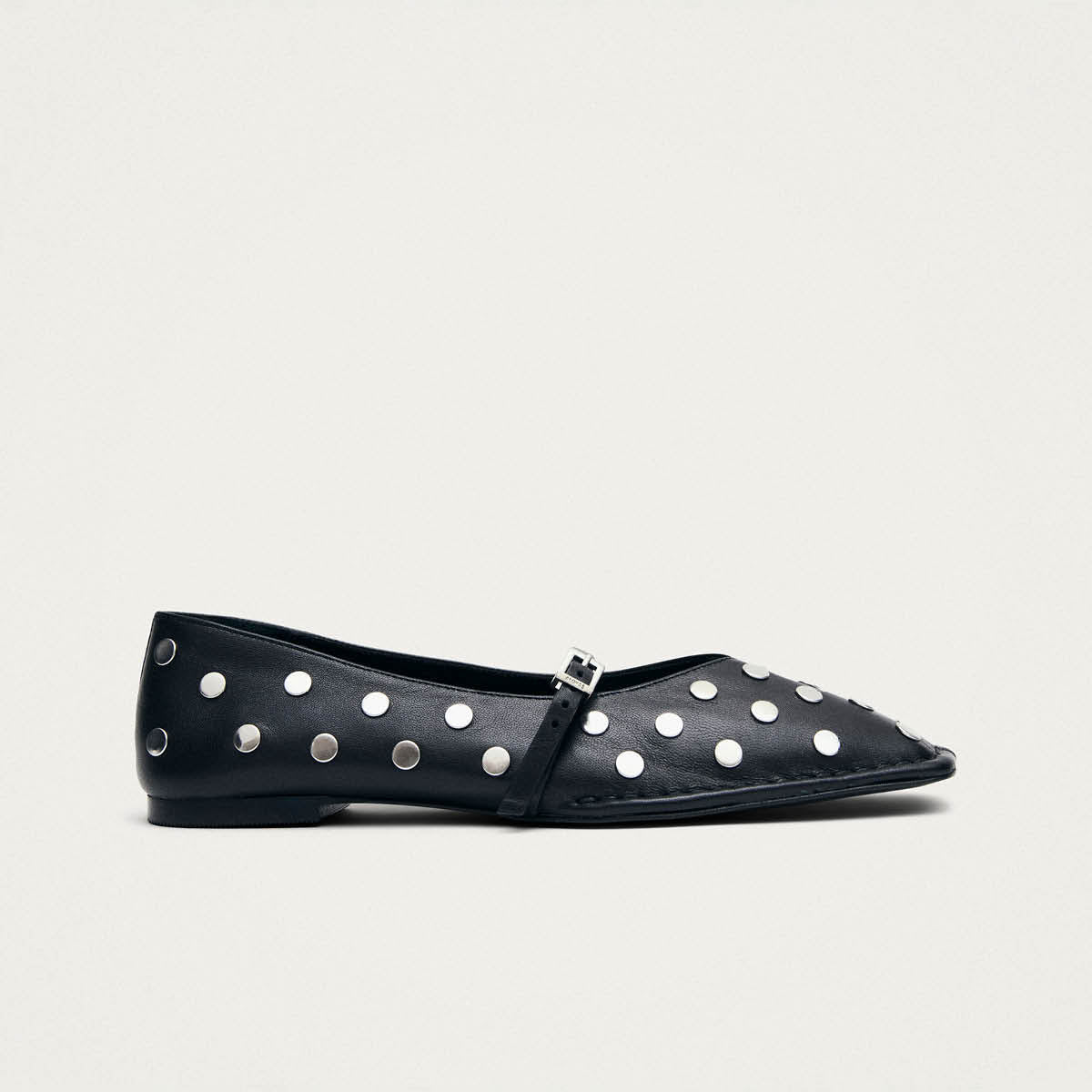 Sway All Studs Black Leather Ballet Flats