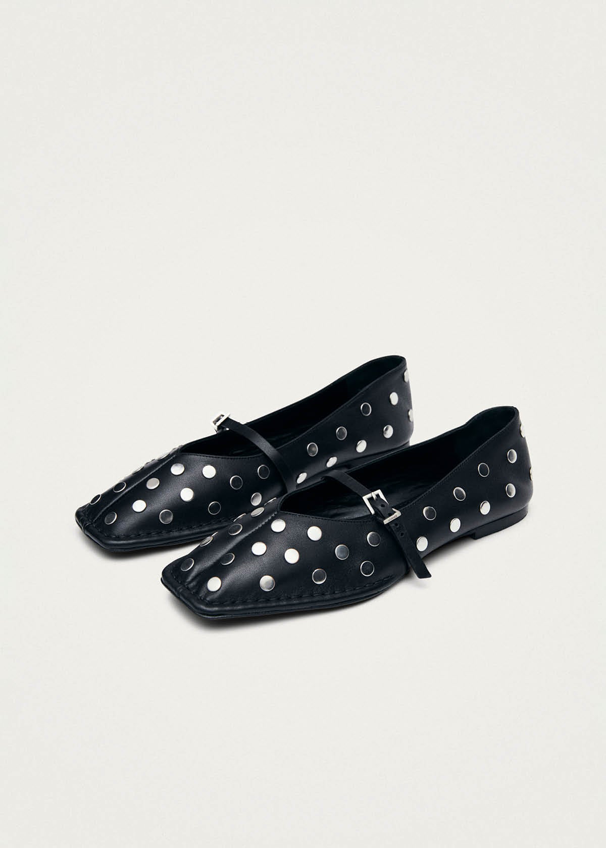Sway All Studs Black Leather Ballet Flats