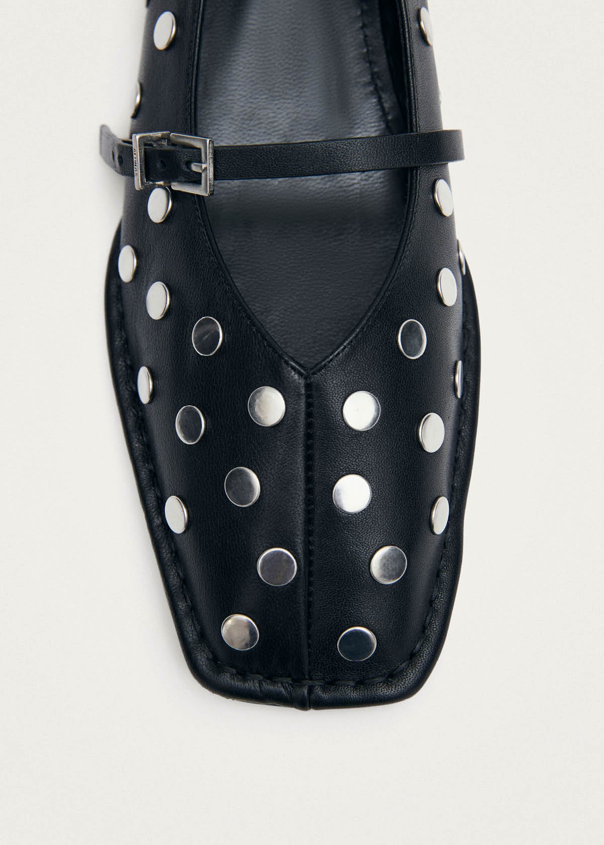 Sway All Studs Black Leather Ballet Flats