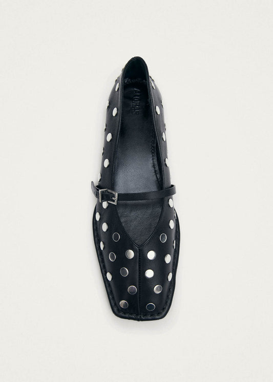 Sway All Studs Black Leather Ballet Flats-image