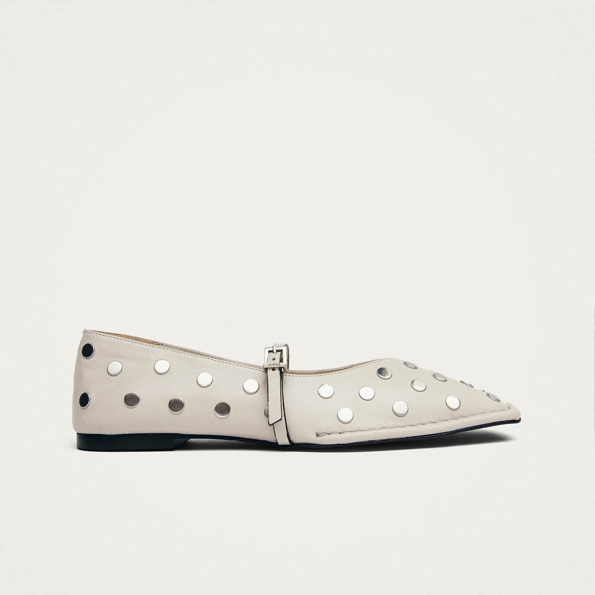 Sway All Studs Cream Leather Ballet Flats