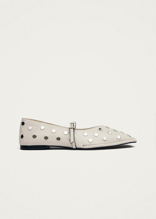 Sway All Studs Cream Leather Ballet Flats-image