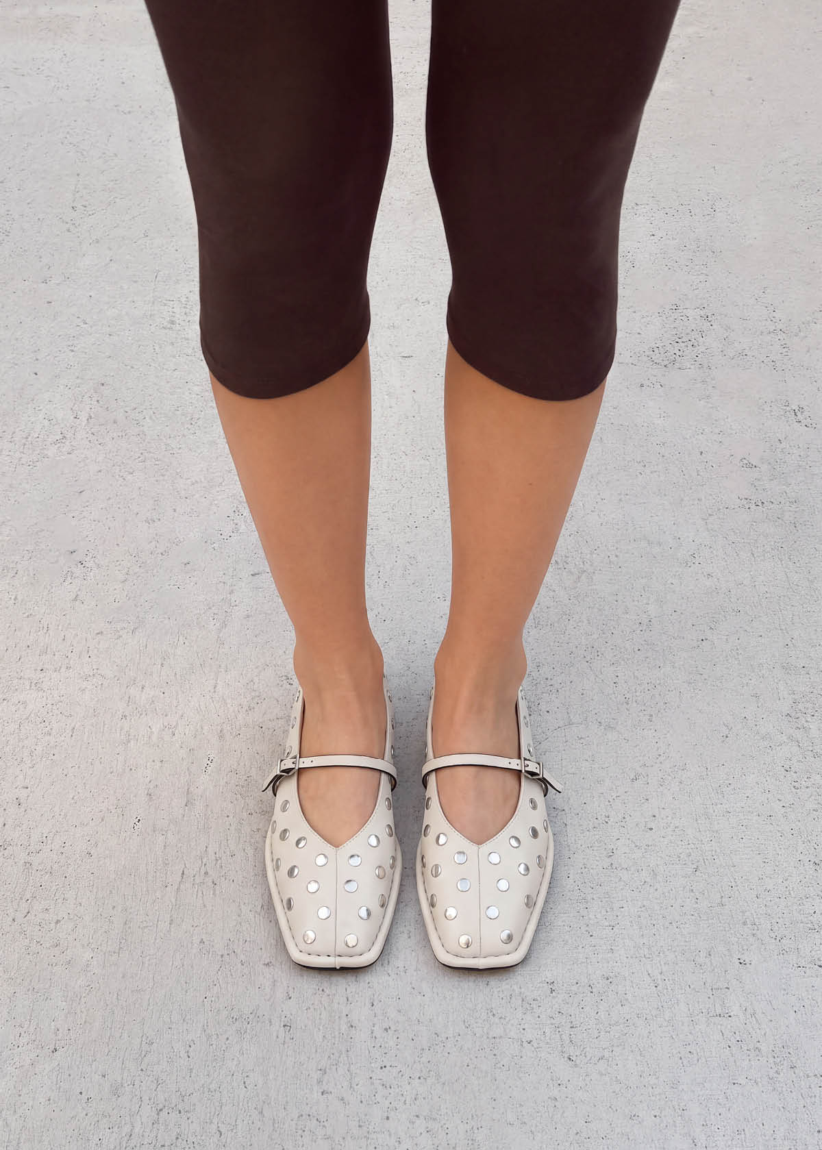Sway All Studs Cream Leather Ballet Flats