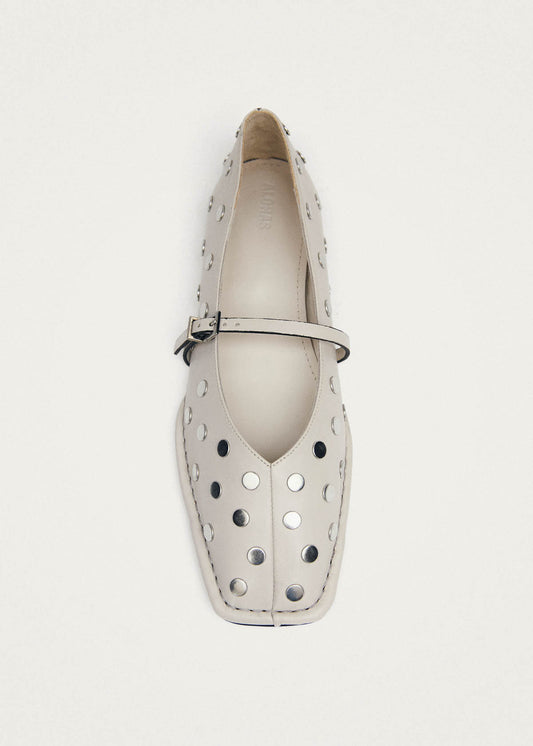 Sway All Studs Cream Leather Ballet Flats