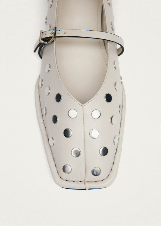 Sway All Studs Cream Leather Ballet Flats-image