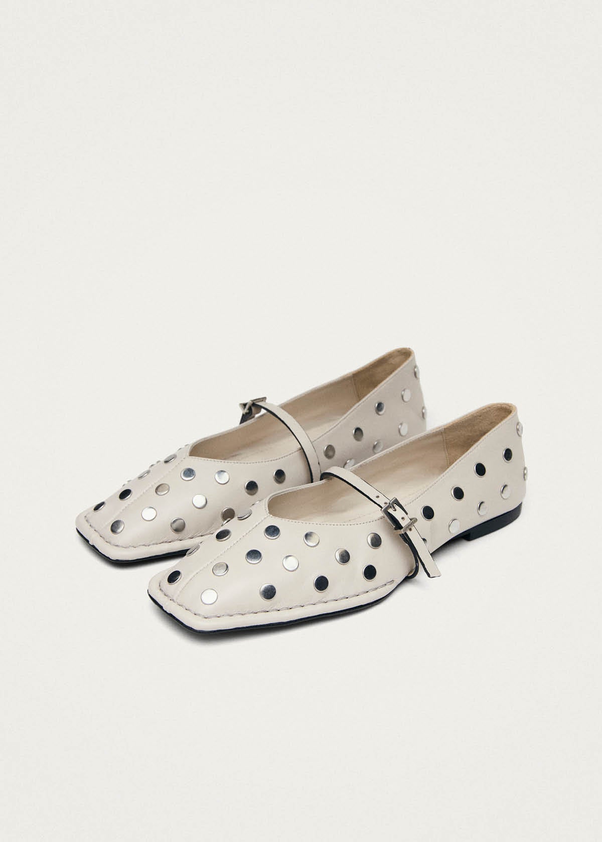 Sway All Studs Cream Leather Ballet Flats