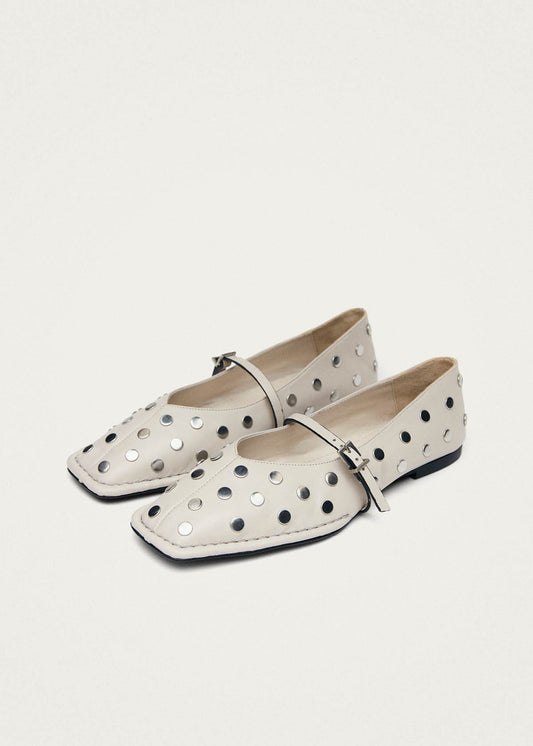 Sway All Studs Cream Leather Ballet Flats-image