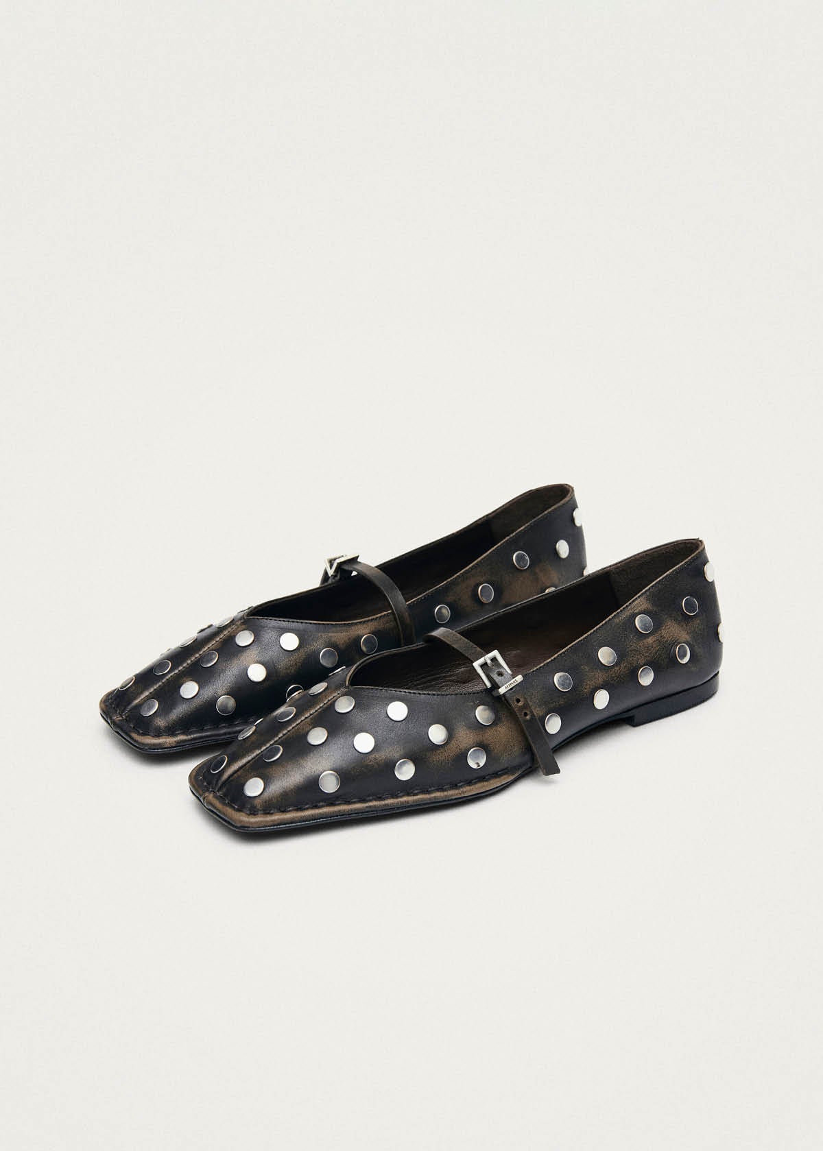 Sway All Studs Vintage Effect Dark Brown Leather Ballet Flats