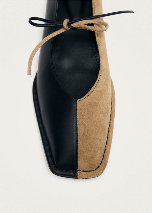 Sway Ballerine Bicolore in Pelle Scamosciata Nera e Pelle Beige-image