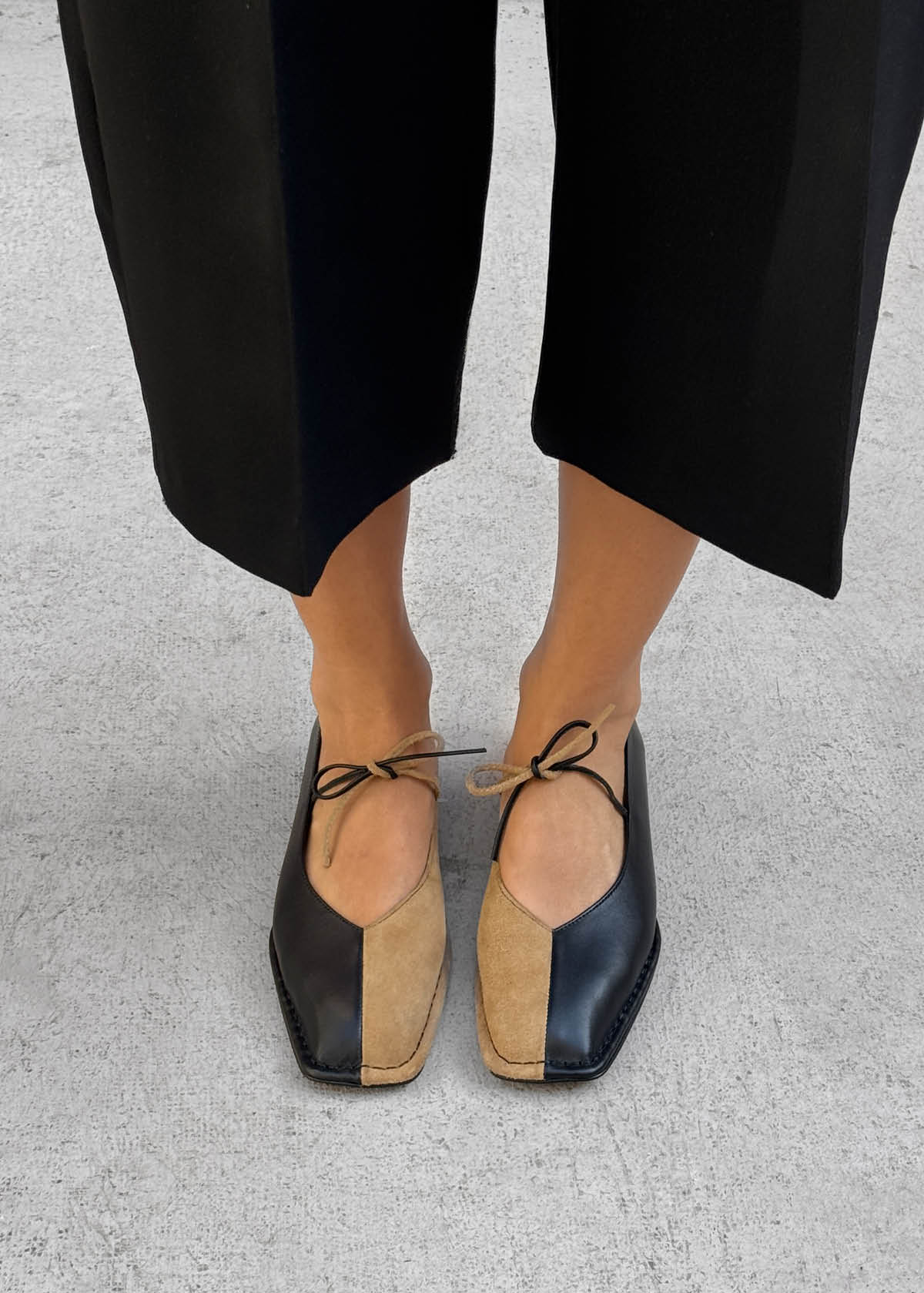 Sway Bicolor Suede Black Beige Leather Ballet Flats
