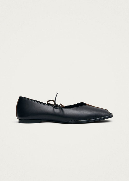 Sway Ballerine Bicolore in Pelle Scamosciata Nera e Pelle Marrone Cioccolato-image