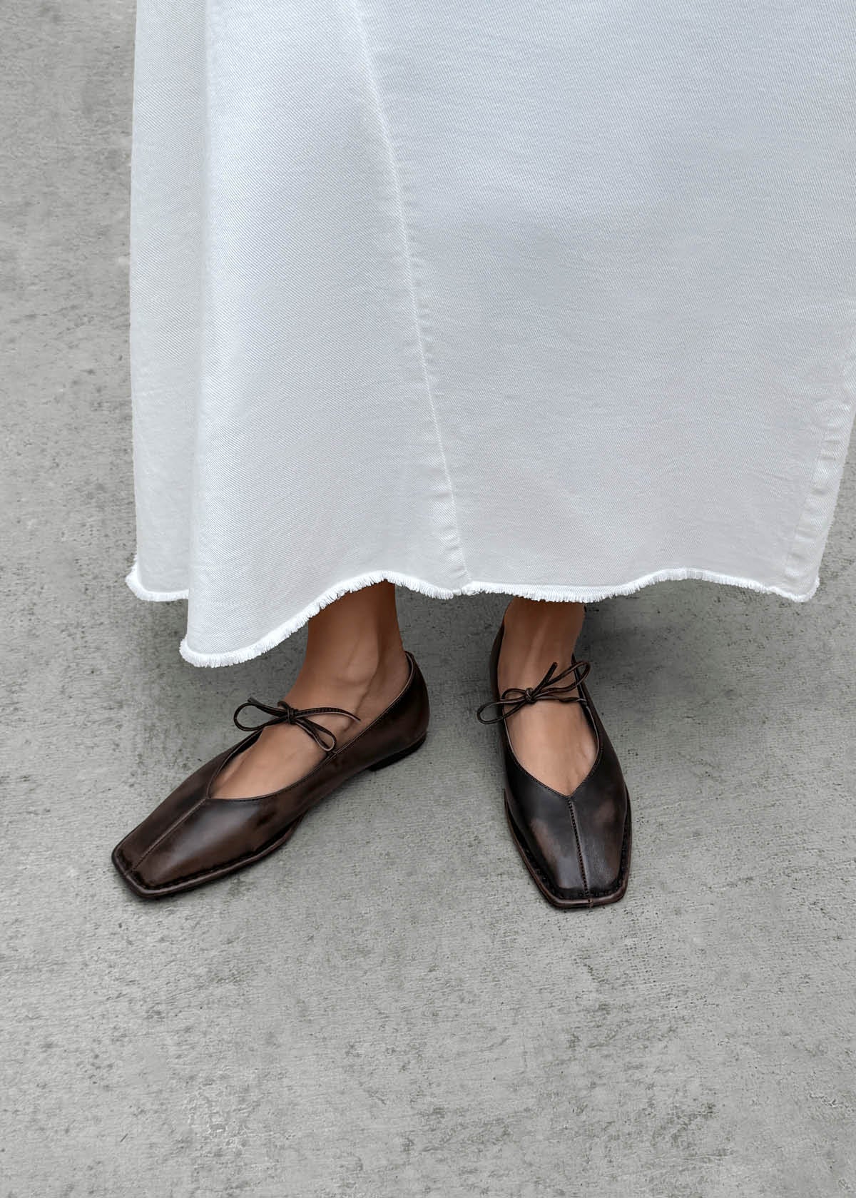 Sway Vintage Effect Brown Leather Ballet Flats | ALOHAS