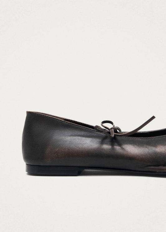 Sway Studs Vintage Effect Brown Leather Ballet Flats-image