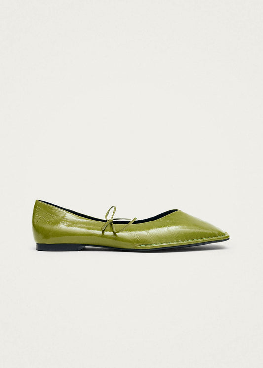 Ballerines en cuir vert breveté Sway-image