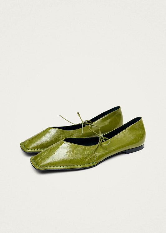 Ballerines en cuir vert breveté Sway-image