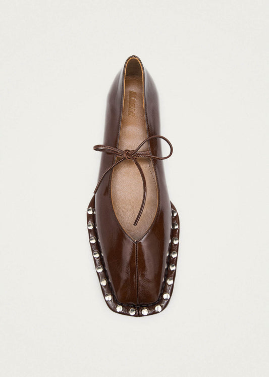 Sway Studs Ballerines en Cuir Verni Marron