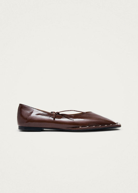 Sway Studs Patent Brown Leather Ballet Flats-image
