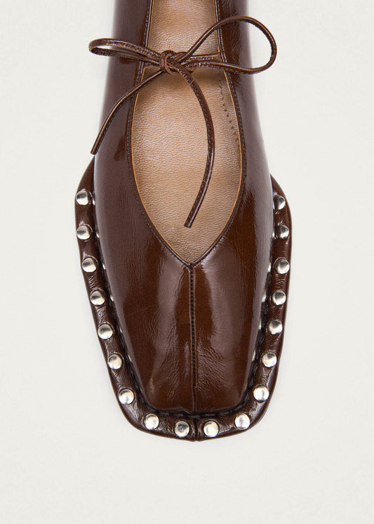 Sway Studs Patent Brown Leather Ballet Flats-image
