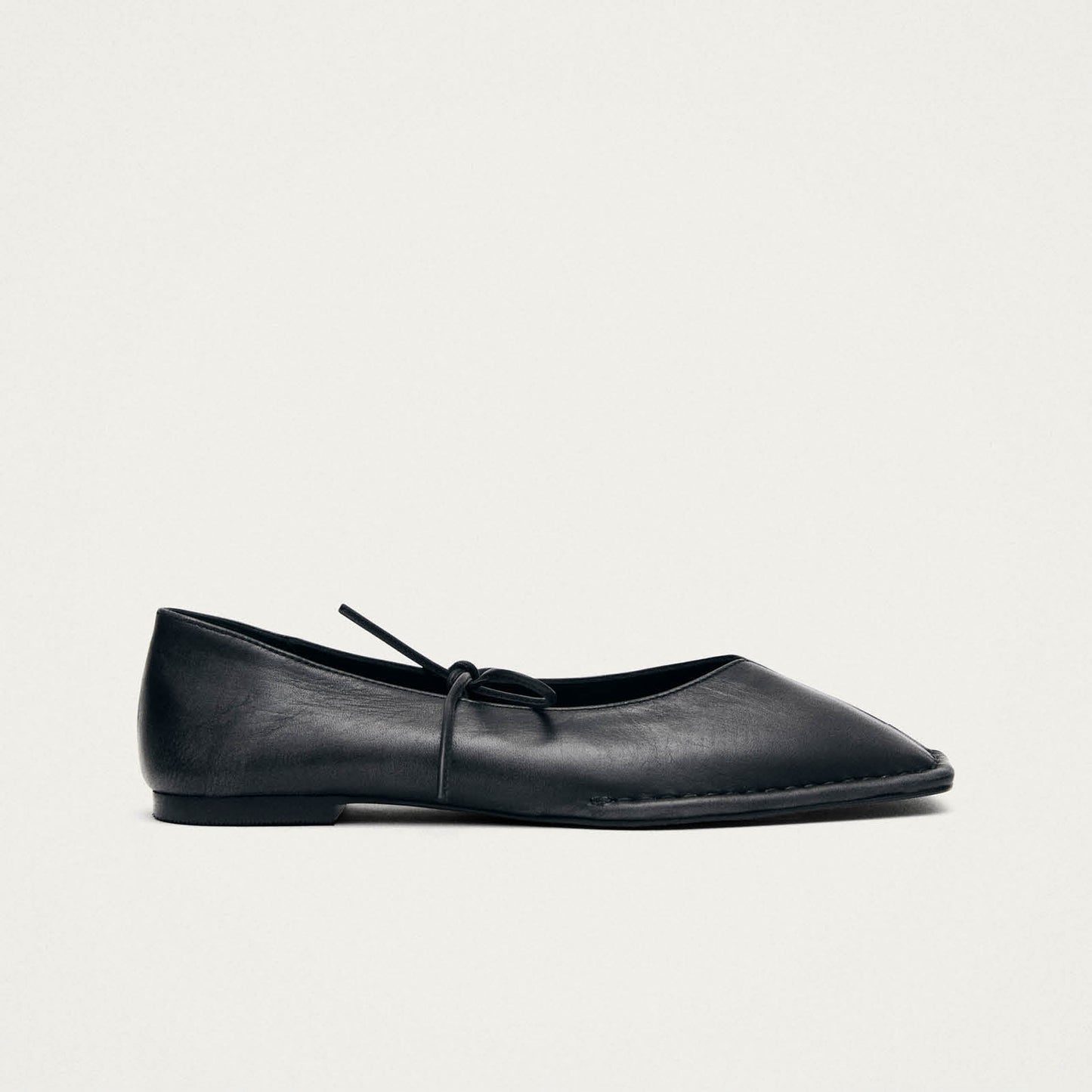 Sway Vintage Effect Black Leather Ballet Flats