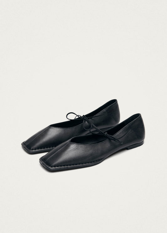 Sway Vintage Effect Black Leather Ballet Flats-image