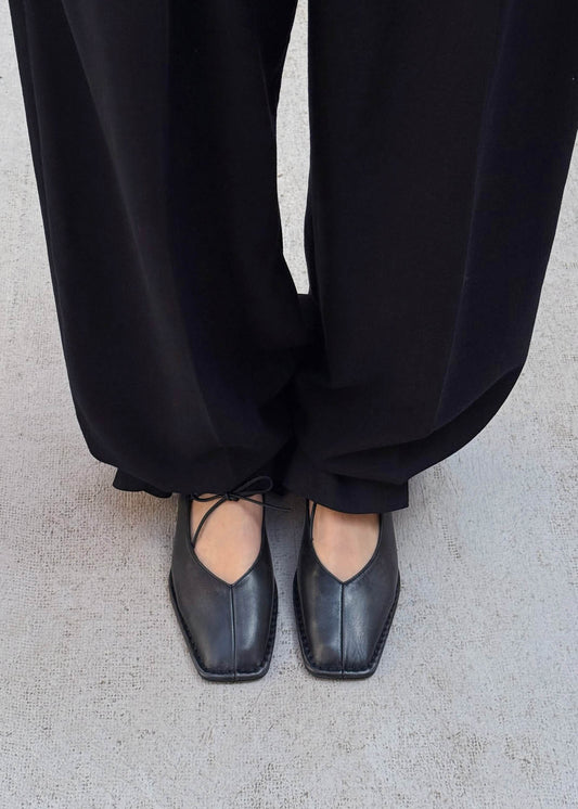 Sway Vintage Effect Black Leather Ballet Flats-image