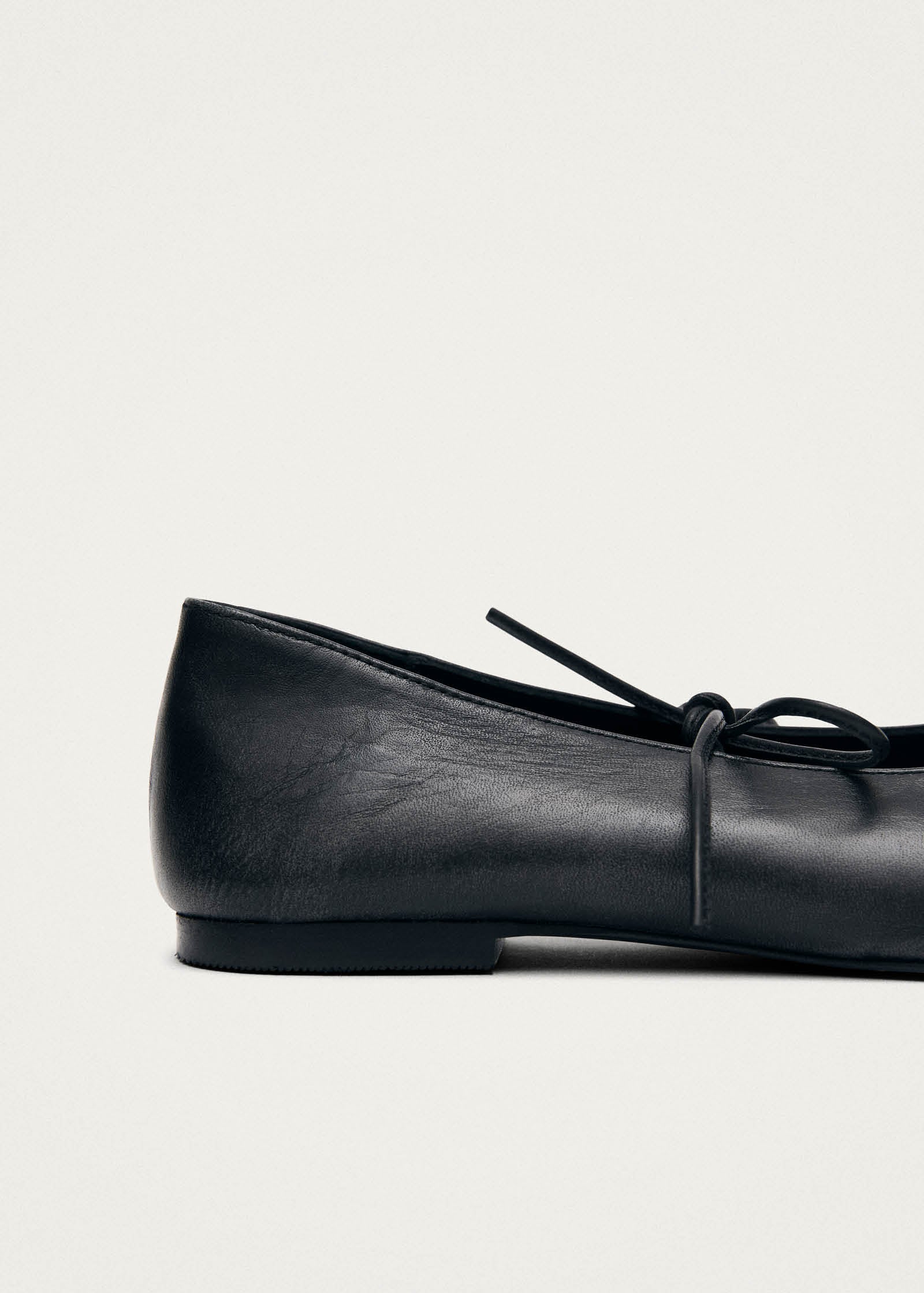 Sway Vintage Effect Black Leather Ballet Flats