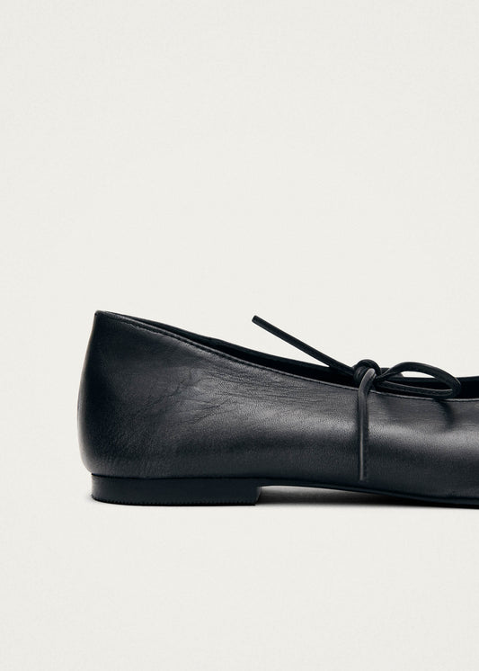 Sway Vintage Effect Black Leather Ballet Flats-image