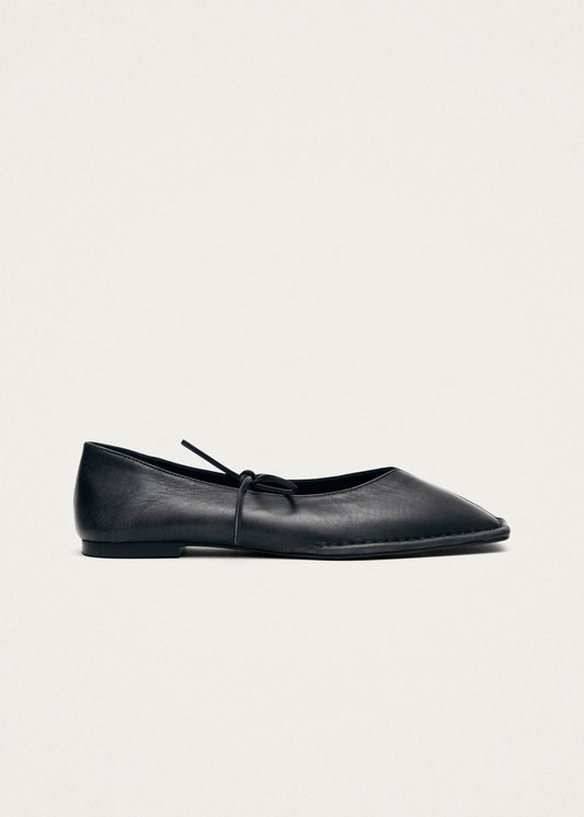Sway Vintage Effect Black Leather Ballet Flats-image