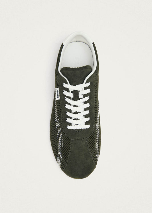 Tb.267 Welle Mesh Olive Green Leather Sneakers-image