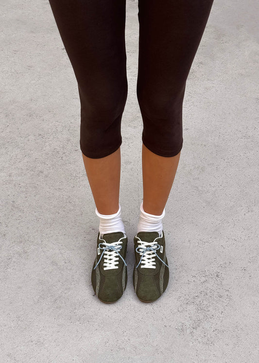 Tb.267 Welle Mesh Olive Green Leather Sneakers-image