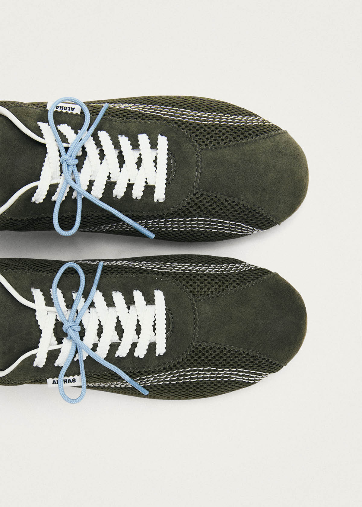ネロ Tb.267 Welle Mesh Olive Green Leather Sneakers | ALOHAS