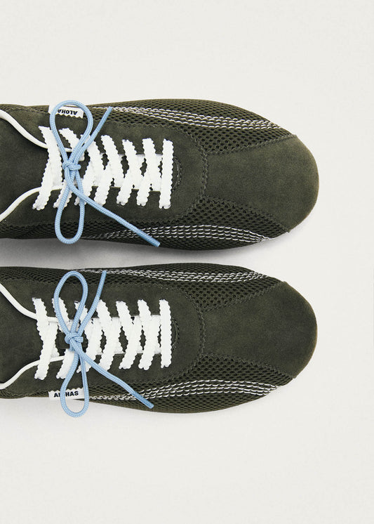 Tb.267 Welle Mesh Olive Green Leather Sneakers-image